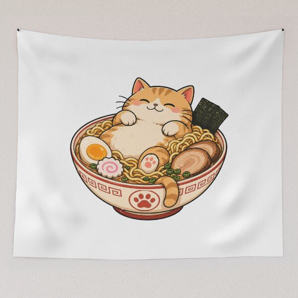 Item preview, Cute Cat Eating Ramen Funny Kawaii Japanese Noodles designed and sold by AMICO77.