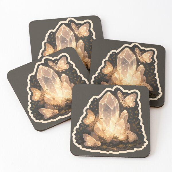 Item preview, Glowing Quartz Crystal with Luna Moths Nature Sticker Cottagecore Mineral Art designed and sold by SimplePoDesign.