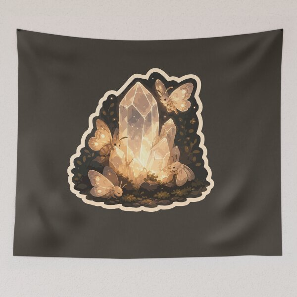 Item preview, Glowing Quartz Crystal with Luna Moths Nature Sticker Cottagecore Mineral Art designed and sold by SimplePoDesign.