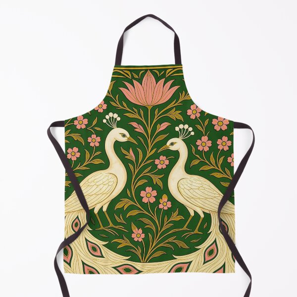Item preview, William Morris Inspired White Peacocks Art Print | Arts & Crafts Floral Botanical Wall Art | Vintage Green & Pink Decorative Illustration designed and sold by CottageArtistry.
