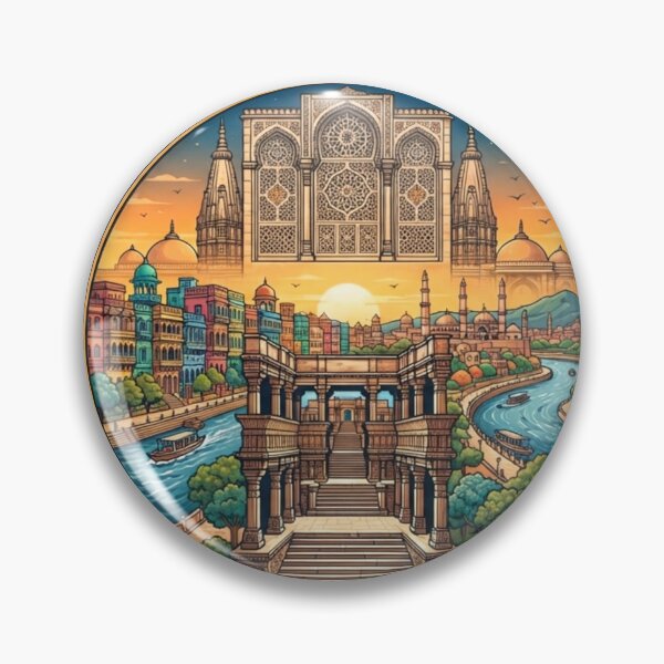 Item preview, Ahmedabad India Vintage Travel Badge | Gujarat Heritage Illustration designed and sold by Mathias Yakubu Design.