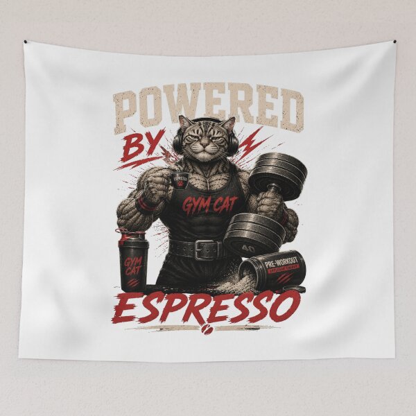 Item preview, Powered by Espresso Funny Gym Cat Vintage Coffee Fitness Gift designed and sold by Digistore1221.