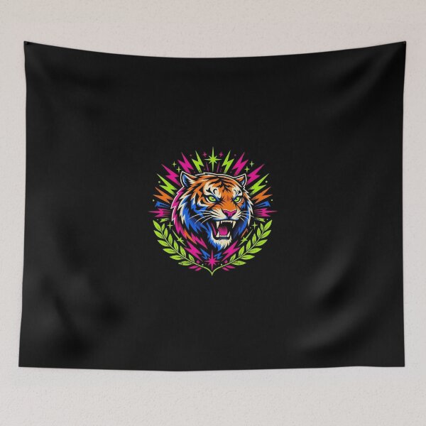 Item preview, Neon Cyberpunk Tiger Lightning Art designed and sold by ElvisVintagePosters.