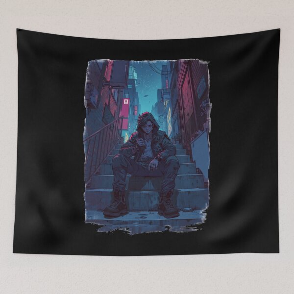 Item preview, Cyberpunk Street Guy Night City Neo Tokyo Painterly Manga Art designed and sold by The Fine Print by BassAddict.