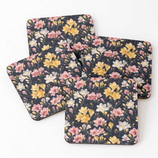 Item preview, Freesia Night Dark Background Watercolor Seamless Pattern designed and sold by Inkworksbyshery.
