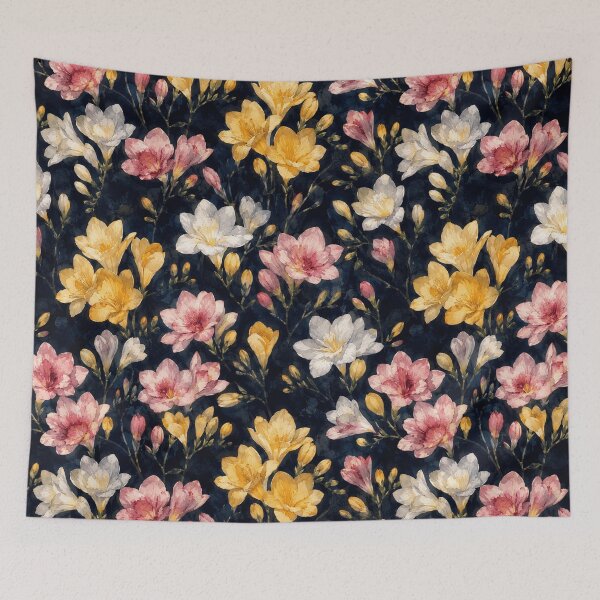 Item preview, Freesia Night Dark Background Watercolor Seamless Pattern designed and sold by Inkworksbyshery.