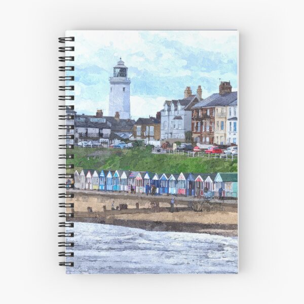 Item preview,  Southwold seafront beachhuts and lighthouse oil painting designed and sold by stevepaint.