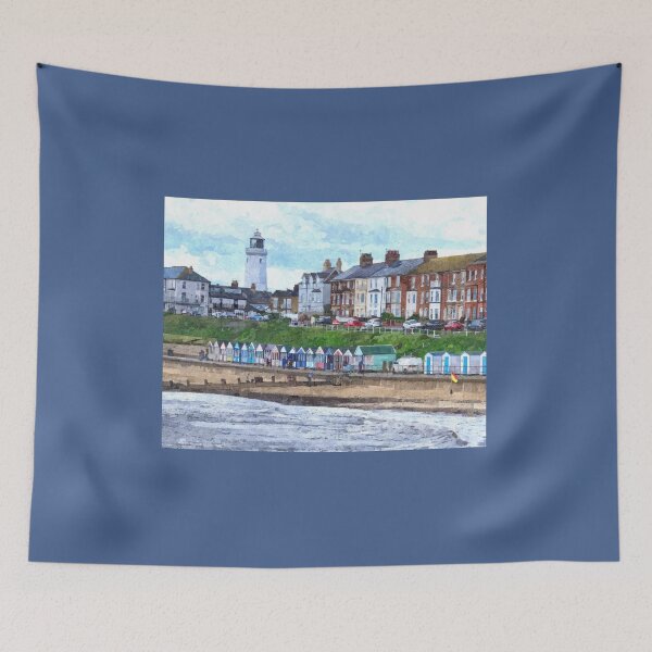 Item preview,  Southwold seafront beachhuts and lighthouse oil painting designed and sold by stevepaint.