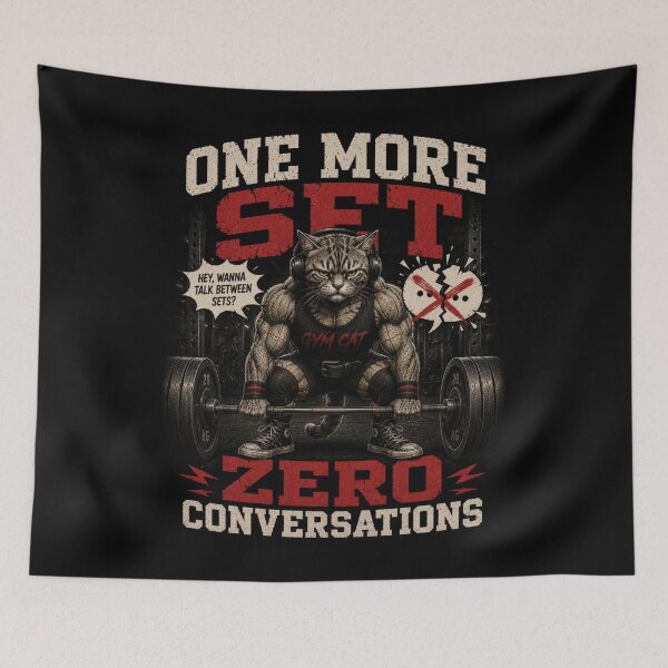 Item preview, One More Set Zero Conversations Funny Gym Cat Vintage Fitness Gift designed and sold by Digistore1221.