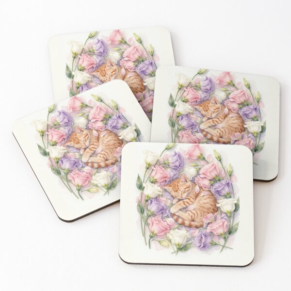 Item preview, Sleeping Ginger Cat in Pastel Flowers designed and sold by BCapybara.