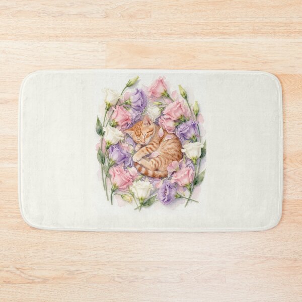 Item preview, Sleeping Ginger Cat in Pastel Flowers designed and sold by BCapybara.