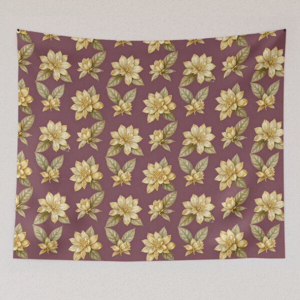 Item preview, Elegant Golden Floral Seamless Pattern on Plum | Vintage Botanical Design designed and sold by Joyfulfabric.