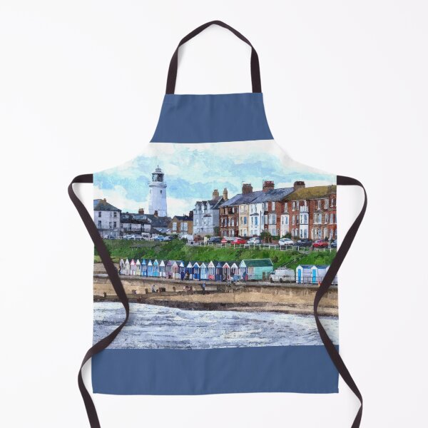 Item preview, Southwold seafront beachhuts and lighthouse watercolour painting designed and sold by stevepaint.