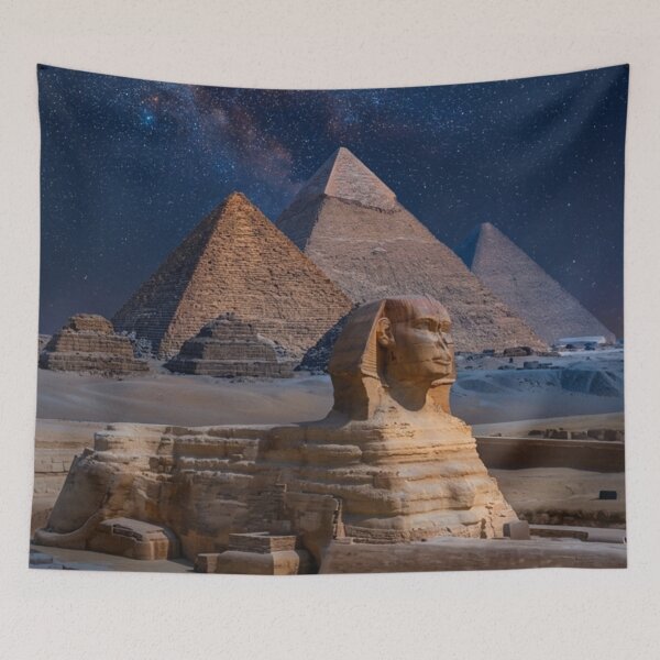 Item preview, Great Sphinx and Pyramids Under the Moon | Ancient Egypt Night Landscape Art designed and sold by Queen Cleopatra.
