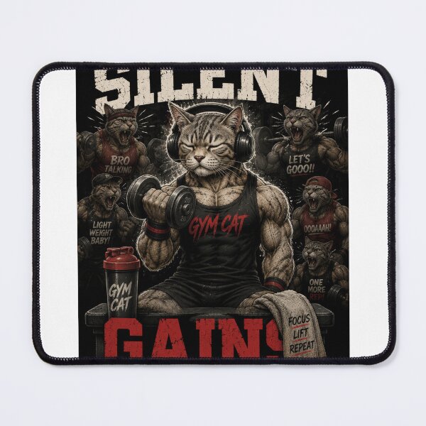 Item preview, Silent Gains Funny Gym Cat Vintage Coffee Fitness Gift designed and sold by Digistore1221.