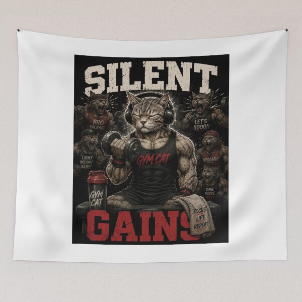 Item preview, Silent Gains Funny Gym Cat Vintage Coffee Fitness Gift designed and sold by Digistore1221.