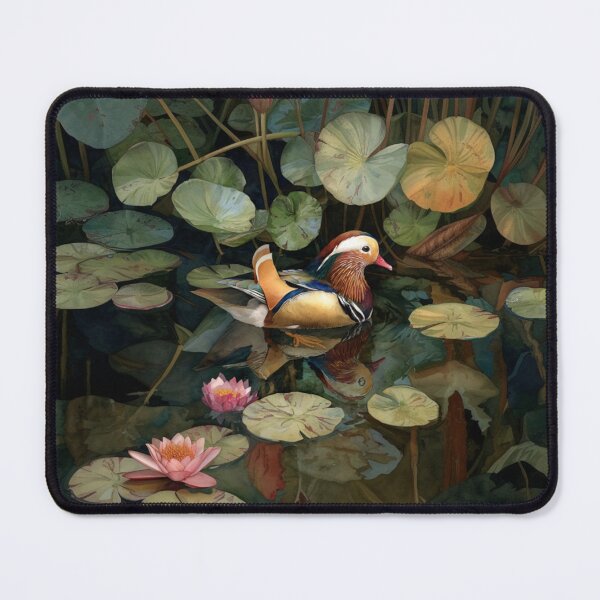 Item preview, A Mandarin Duck gliding across a lily pond, Birds in Motion designed and sold by CDC40.
