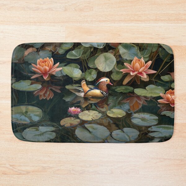 Item preview, A Mandarin Duck gliding across a lily pond, Birds in Motion designed and sold by CDC40.