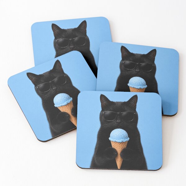 Item preview, Cool Cat with Blue Ice Cream – Summer Vibes designed and sold by LittleGinnyArt.