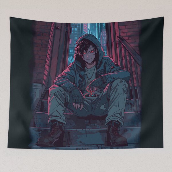 Item preview, Cyberpunk Street Guy Night City Neo Tokyo Painterly Manga Art designed and sold by The Fine Print by BassAddict.