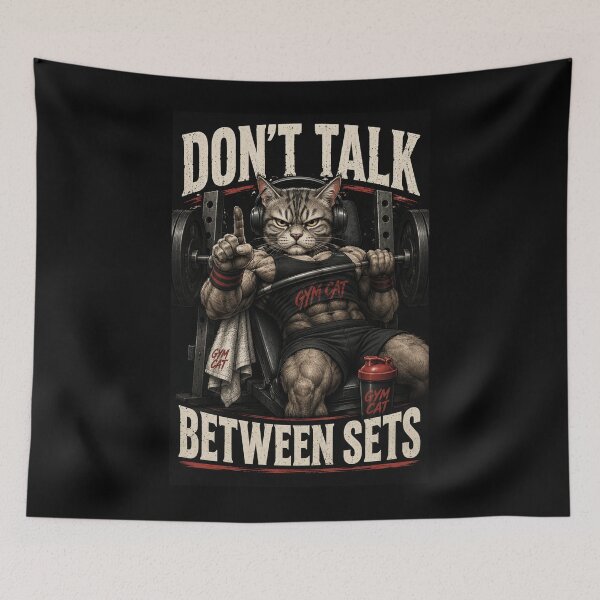 Item preview, Don't Talk Between Sets Funny Gym Cat Vintage Fitness Gift designed and sold by Digistore1221.