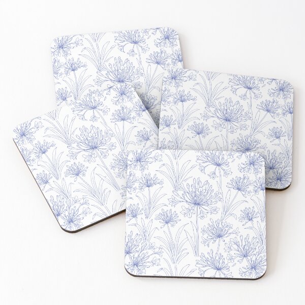 Item preview, Agapanthus Minimal Line Art Cobalt Seamless Pattern designed and sold by Inkworksbyshery.