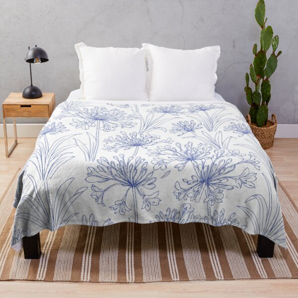 Item preview, Agapanthus Minimal Line Art Cobalt Seamless Pattern designed and sold by Inkworksbyshery.