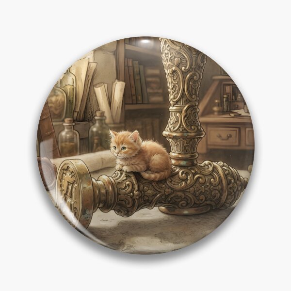 Item preview, Tiny Kitten on a Giant Vintage Brass Wax Seal Miniature Illustration designed and sold by DuckOddity.