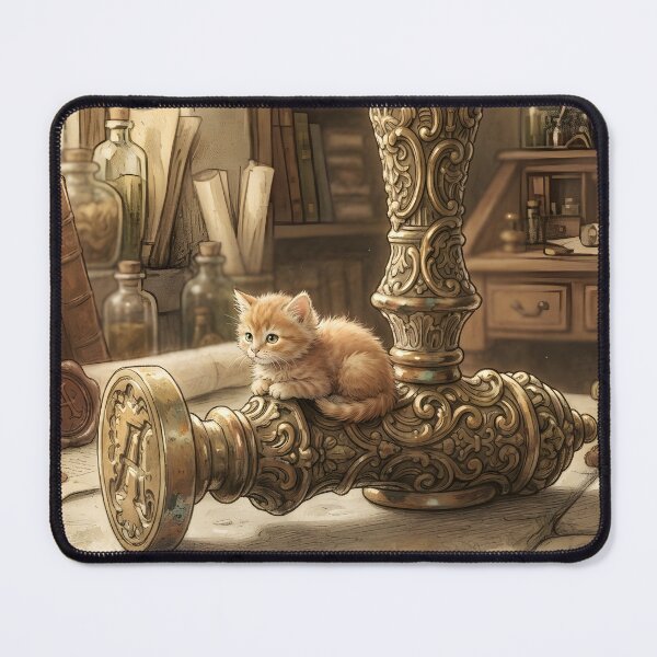Item preview, Tiny Kitten on a Giant Vintage Brass Wax Seal Miniature Illustration designed and sold by DuckOddity.