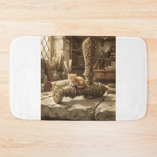 Item preview, Tiny Kitten on a Giant Vintage Brass Wax Seal Miniature Illustration designed and sold by DuckOddity.
