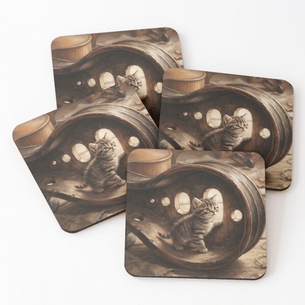 Item preview, Tiny Kitten in a Giant Wooden Violin Pegbox Miniature Illustration designed and sold by DuckOddity.