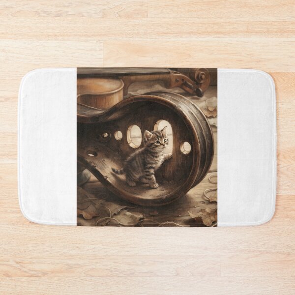 Item preview, Tiny Kitten in a Giant Wooden Violin Pegbox Miniature Illustration designed and sold by DuckOddity.