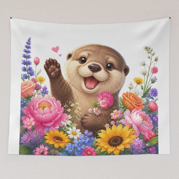 Item preview, Cute otter with colorful flowers designed and sold by VladaV.