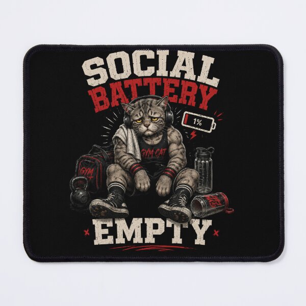 Item preview, Social Battery Empty Funny Gym Cat Vintage Fitness Gift designed and sold by Digistore1221.