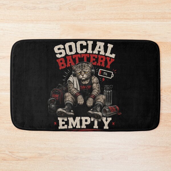 Item preview, Social Battery Empty Funny Gym Cat Vintage Fitness Gift designed and sold by Digistore1221.