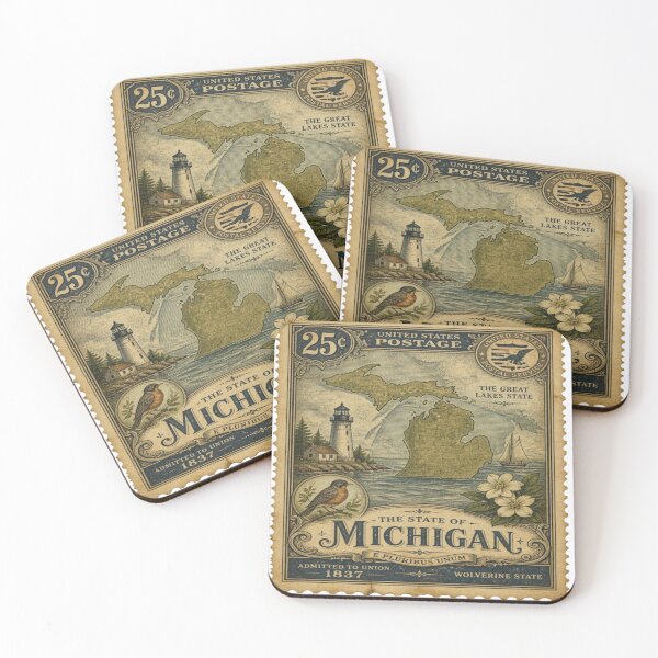 Item preview, Vintage Michigan stamp art designed and sold by hollycooper.