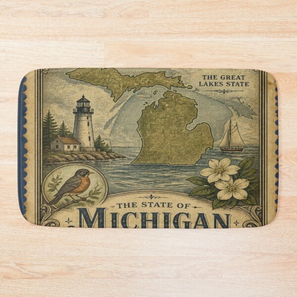 Item preview, Vintage Michigan stamp art designed and sold by hollycooper.