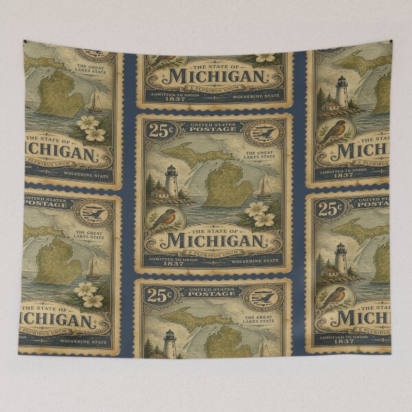 Item preview, Vintage Michigan stamp art designed and sold by hollycooper.