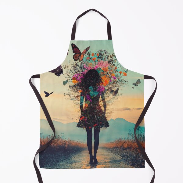 Item preview, Silhouette portrait of a beautiful girl created from flowers, butterflies and birds during sunset designed and sold by Soft Oddity.
