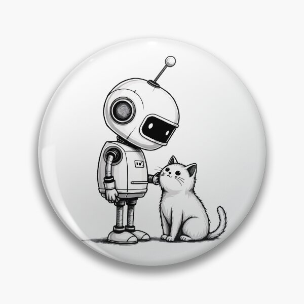 Item preview, Cute Robot Petting a Cat - Kawaii Friendly Cartoon Robot  designed and sold by Rokoyo Prints.