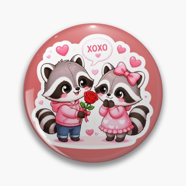 Item preview, Kawaii Raccoon Couple Sticker "XOXO" Valentine's Day Pink designed and sold by Natalia-Vlad.