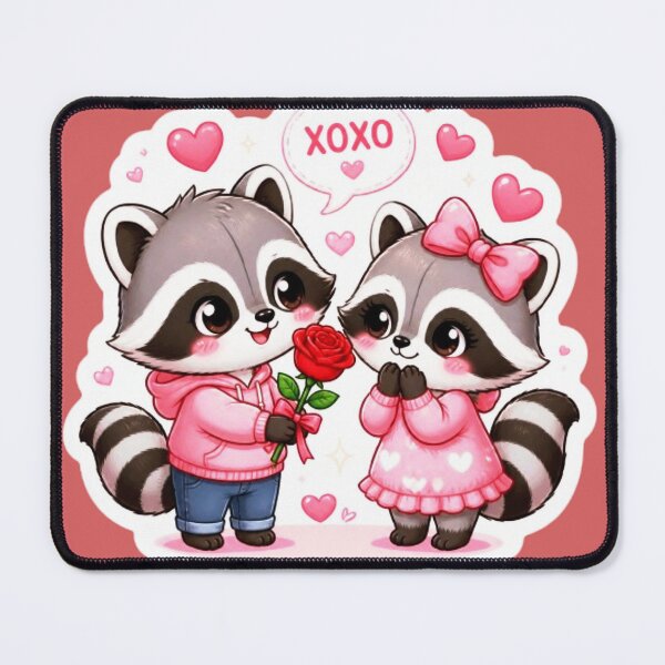 Item preview, Kawaii Raccoon Couple Sticker "XOXO" Valentine's Day Pink designed and sold by Natalia-Vlad.