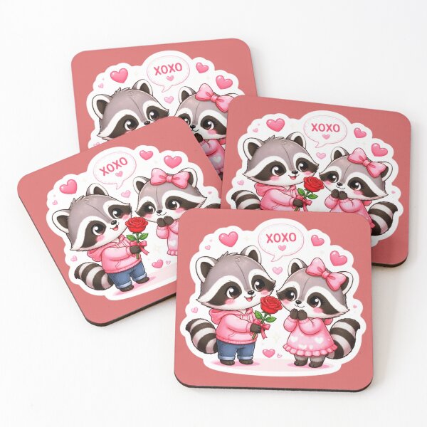 Item preview, Kawaii Raccoon Couple Sticker "XOXO" Valentine's Day Pink designed and sold by Natalia-Vlad.