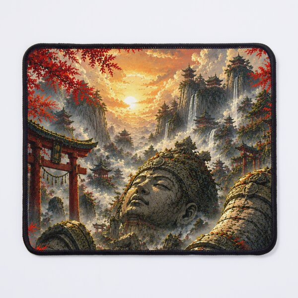 Item preview, The Guardian of the Past – Ancient Colossal Statue | Japanese Fantasy Ukiyo-e Landscape Art designed and sold by Substance_life.