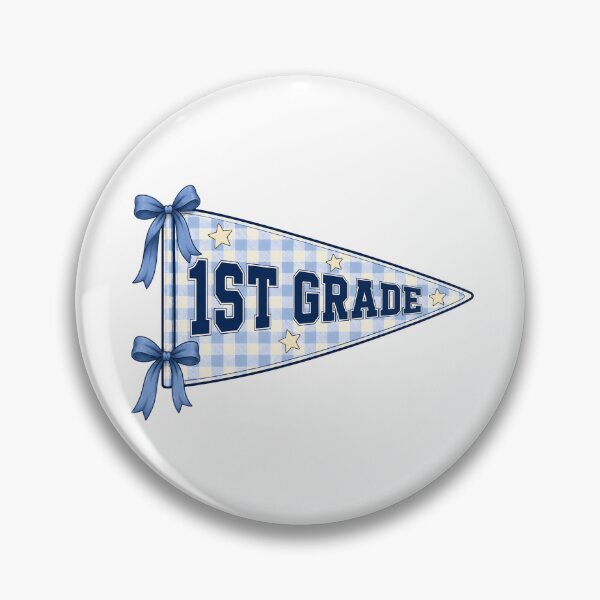 Item preview, First Grade Teacher Pennant Bow Back to School Retro Blue Gingham Classroom designed and sold by ZBIFBOUETLA.