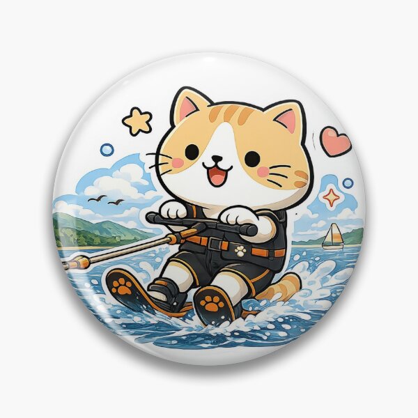 Item preview, Cute Water Skiing Cat Kawaii Ginger Kitty Summer Sports Illustration designed and sold by NoopnyangStudio.
