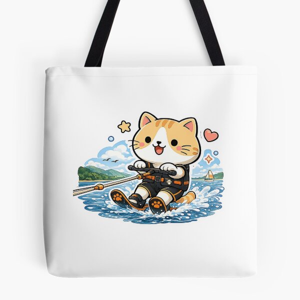 Item preview, Cute Water Skiing Cat Kawaii Ginger Kitty Summer Sports Illustration designed and sold by NoopnyangStudio.