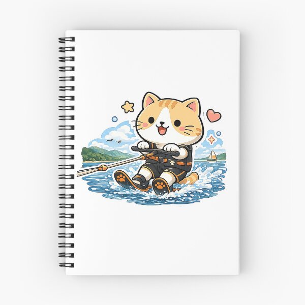 Item preview, Cute Water Skiing Cat Kawaii Ginger Kitty Summer Sports Illustration designed and sold by NoopnyangStudio.