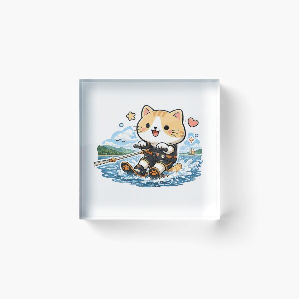 Item preview, Cute Water Skiing Cat Kawaii Ginger Kitty Summer Sports Illustration designed and sold by NoopnyangStudio.