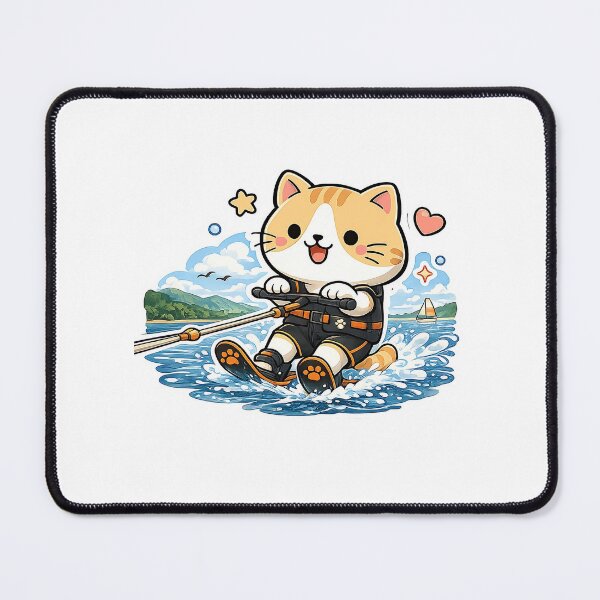 Item preview, Cute Water Skiing Cat Kawaii Ginger Kitty Summer Sports Illustration designed and sold by NoopnyangStudio.